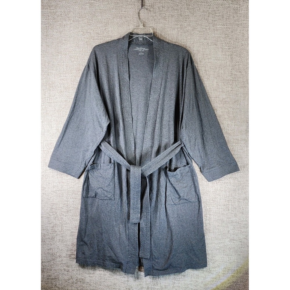 The  Vermont Country Store 100% Cotton Wrap Robe Mens L Gray Mid-Weight Pockets